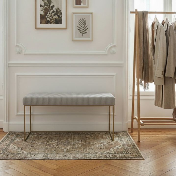 Pufa ławka tapicerowana złota przedpokoju popielata