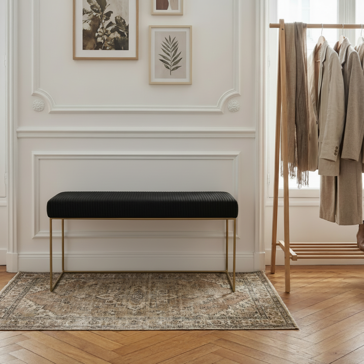 Pufa ławka tapicerowana czarno złota