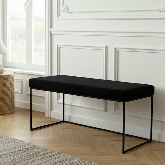 minimalistyczna tapicerowana czarna ławka